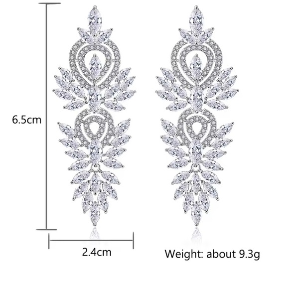 Marquis Elegant Diamond Silver Crystal Earrings - Picture 5 of 5